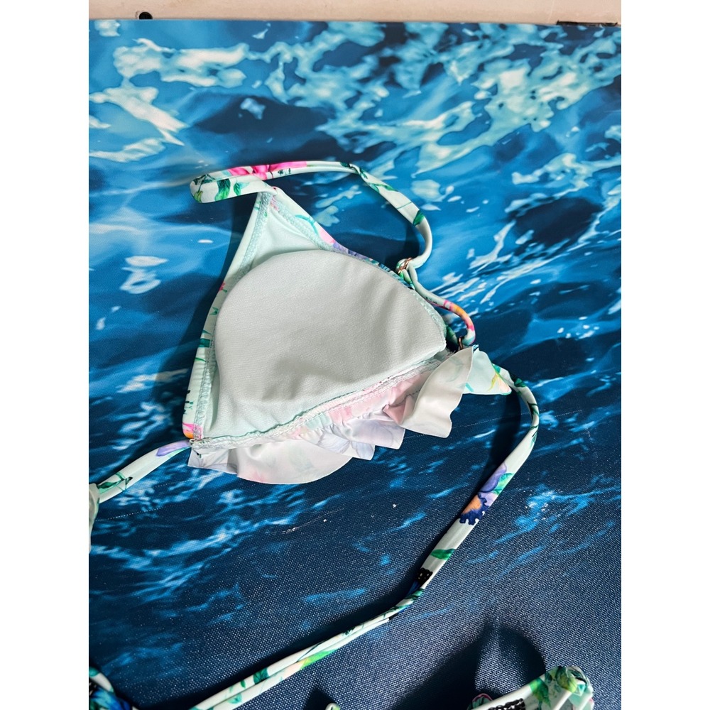☀️Nanette Lepore Floral Butterfly Ruffle Triangle Bikini Set Mint Green Size 8 - Picture 9 of 11